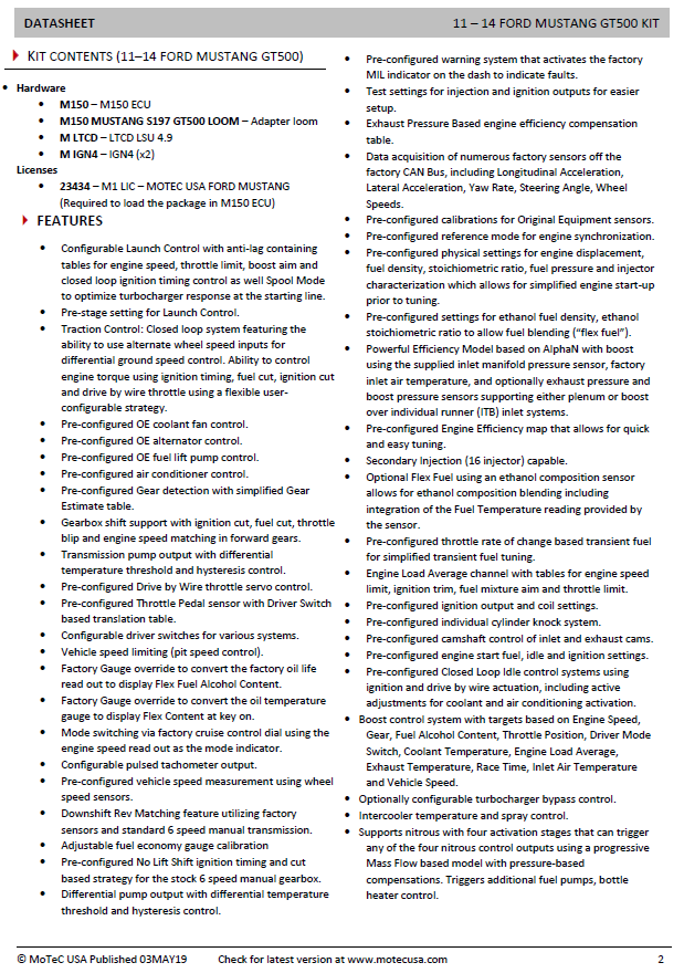 2011-14 Shelby GT500 MoTeC 'Plug and Play' Kit