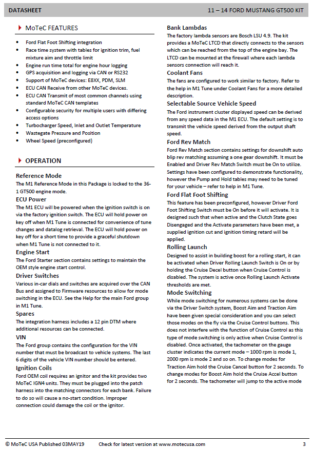 2011-14 Shelby GT500 MoTeC 'Plug and Play' Kit