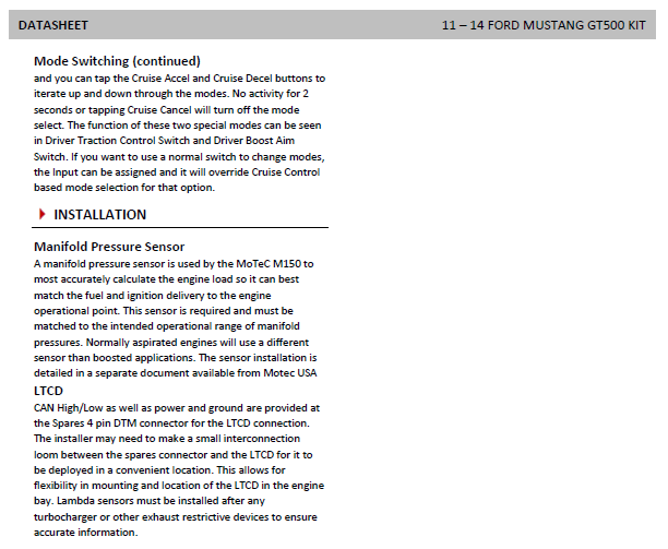 2011-14 Shelby GT500 MoTeC 'Plug and Play' Kit