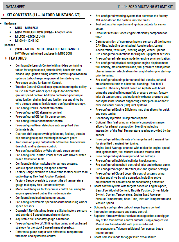 2011-14 Mustang GT MoTeC 'Plug and Play' Kit (S197)