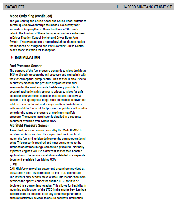 2011-14 Mustang GT MoTeC 'Plug and Play' Kit (S197)