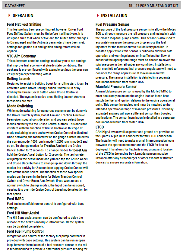 2015-2017 Mustang GT MoTeC 'Plug and Play' Kit (S550)